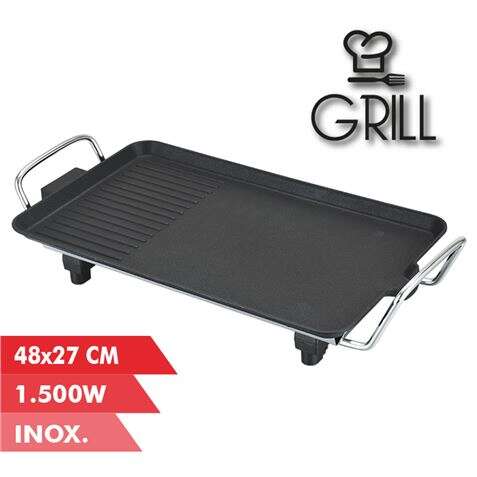 Muvip Piastra Elettrica 1500W - 2 Zone Liscia e Grill - Piastra Antiaderente - Maniglie Superficie Fredda - Termostato Estraibile - Superficie 48x27cm