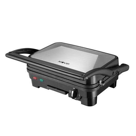 Muvip Piastra per Sandwich Inox 1800W - Piastre Antiaderenti Reversibili Grill, Liscia - Selettore di Temperatura - Piastra Superiore Basculante - Maniglie Touch Cool