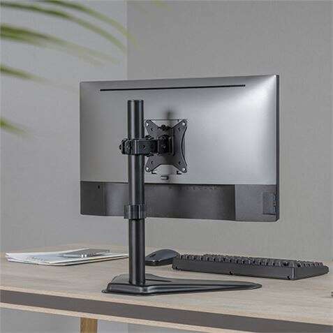 Cromad Supporto da Tavolo con Base per Monitor 17"-32" - Girevole, Inclinabile - Gestione Cavi - Peso Max 9kg - VESA 100x100mm
