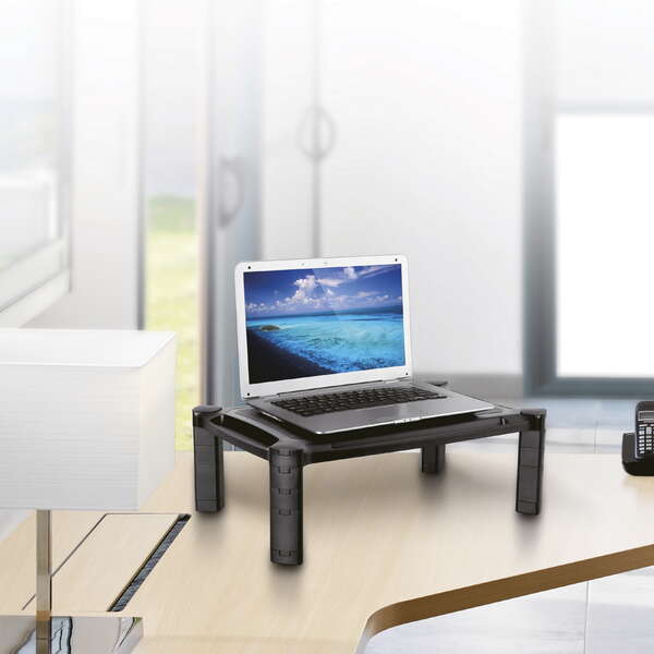 Aisens Supporto Rialzato XL per Monitor fino a 32" o Notebook - Regolabile in Altezza - Comparto Portaoggetti - Gestione dei Cavi - Peso Max. 10kg