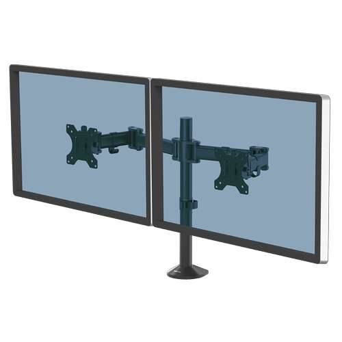Fellowes Reflex Braccio per Monitor Doppio - Fino a 27" e 8kg - Regolabile in Altezza e Profondità - Gestione Cavi Integrata - Nero