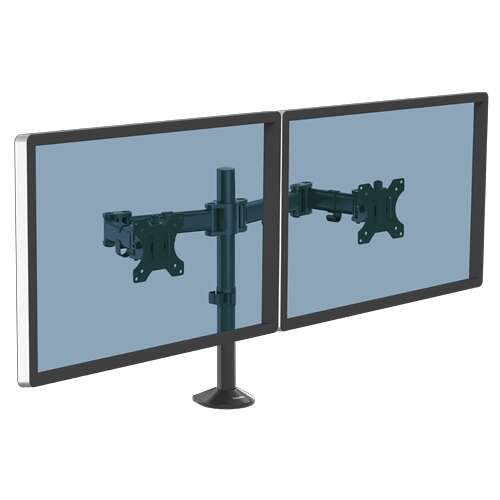 Fellowes Reflex Braccio per Monitor Doppio - Fino a 27" e 8kg - Regolabile in Altezza e Profondità - Gestione Cavi Integrata - Nero