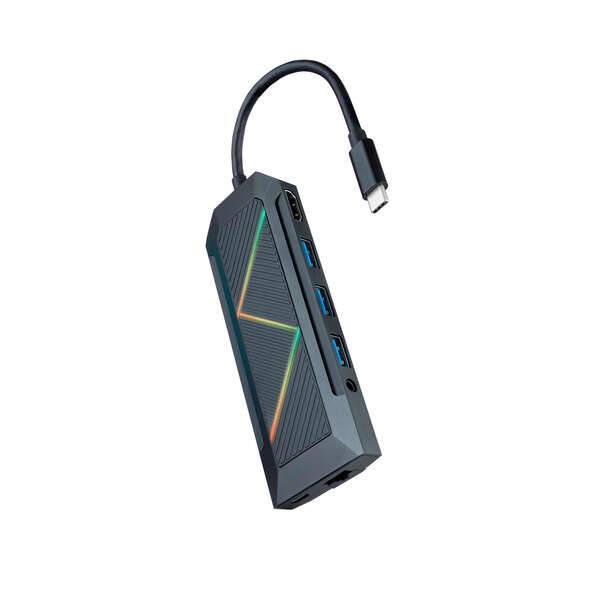 Hub USB-C Nanocable 9 in 1 3.0 con 3x USB-A 3.0, 1x USB-C PD, 1x HDMI, 1x RJ45, 1x Audio 3.5mm, 1x Lettore SD, 1x Lettore TF - Carcassa in Alluminio - Cavo 0,15m