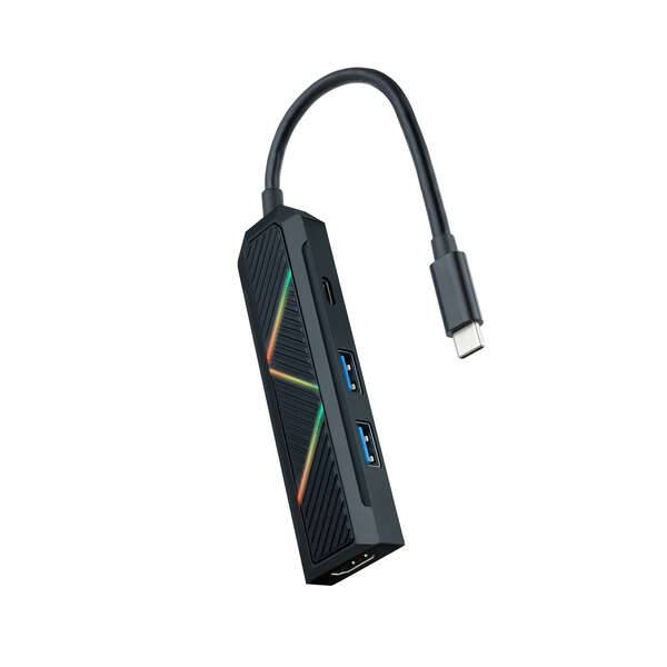 Nanocable Hub USB-C 3.0 4 in 1 con 2x USB-A 3.0, 1x USB-C PD, 1x HDMI - Corpo in Alluminio - Cavo di 0.15m