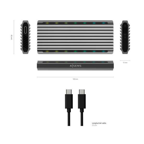 Aisens Scatola Esterna M.2 (NGFF) per SSD M.2 SATA/NVME a USB3.1 GEN2 - Colore Grigio