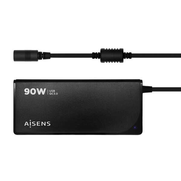 Aisens Caricabatterie 90W Automatico Universale Multitensione per Laptop con 12 Connettori + USB-A QC.3.0 - Colore Nero