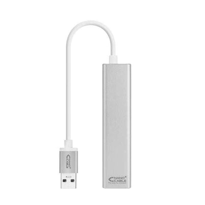Nanocable Convertitore USB 3.0 a Ethernet Gigabit + 3xUSB 3.0 - Alluminio - 15 cm - Colore Argento
