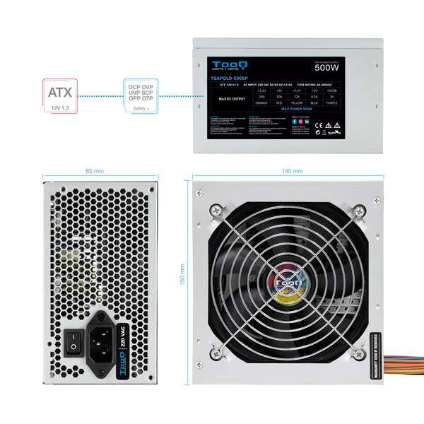 Tooq Alimentatore ATX 500W con PFC Attivo