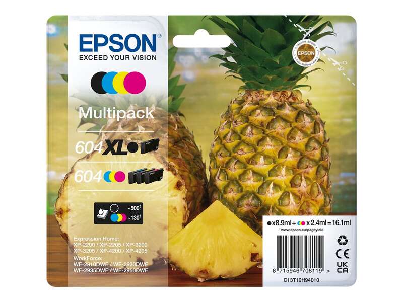 Epson 604XL/604 Confezione 4 Cartucce d'Inchiostro Originali - C13T10H94010