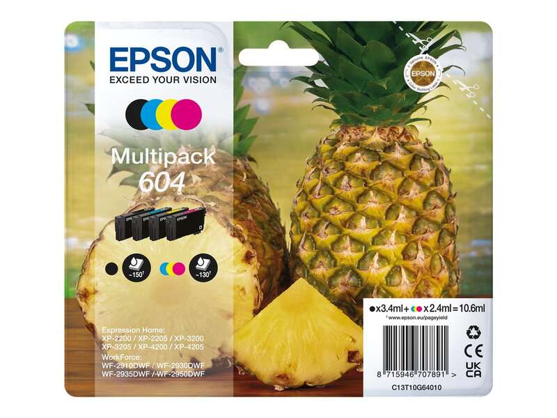 Epson 604 Confezione 4 Cartucce d'Inchiostro Originali - C13T10G64010
