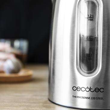 Cecotec ThermoSense 220 Steel Bollitore 1630W - Capacità 1,2L - Acciaio Inossidabile - Privo di BPA - Filtro Anticalcare - Base Girevole 360º - Doppio Sistema di Sicurezza