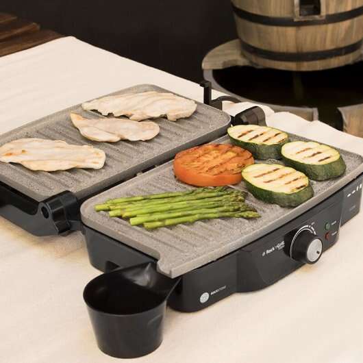 Cecotec Rock'n Grill 1500 Piastra Griglia Elettrica 1500W - Rivestimento in Pietra Rockstone - Regolatore di Temperatura - Apertura 180° - Superficie 28.7x17cm - Acciaio Inossidabile e Plastica