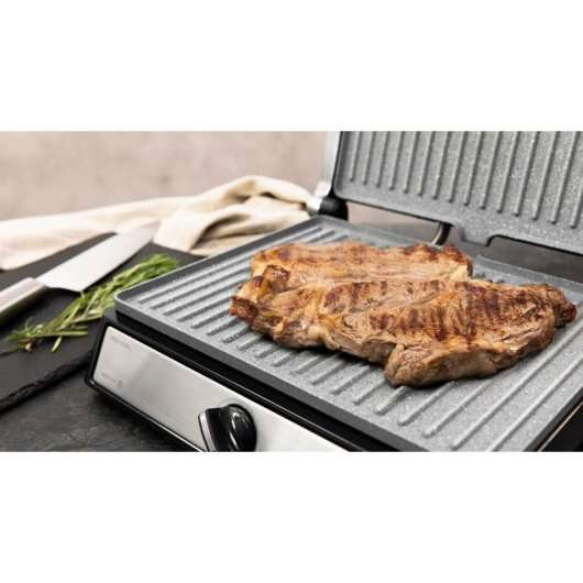 Cecotec Rock'n Grill 2400 Griglia Elettrica 2400W - Piastra Superiore Galleggiante - Rivestimento in Pietra Rockstone - Regolatore di Temperatura - Apertura 180º - Superficie 28,5x22,5 cm