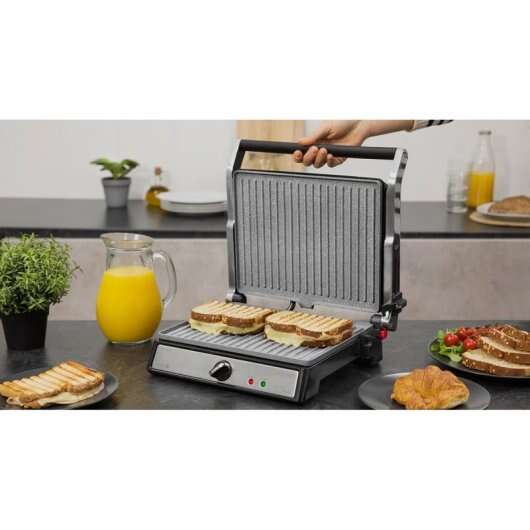 Cecotec Rock'n Grill 2400 Griglia Elettrica 2400W - Piastra Superiore Galleggiante - Rivestimento in Pietra Rockstone - Regolatore di Temperatura - Apertura 180º - Superficie 28,5x22,5 cm
