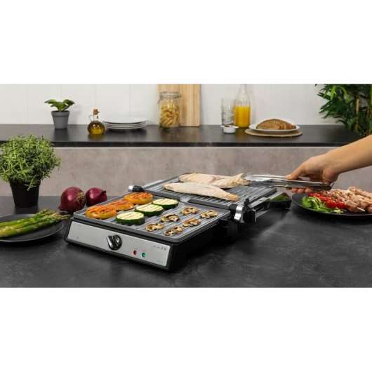 Cecotec Rock'n Grill 2400 Griglia Elettrica 2400W - Piastra Superiore Galleggiante - Rivestimento in Pietra Rockstone - Regolatore di Temperatura - Apertura 180º - Superficie 28,5x22,5 cm
