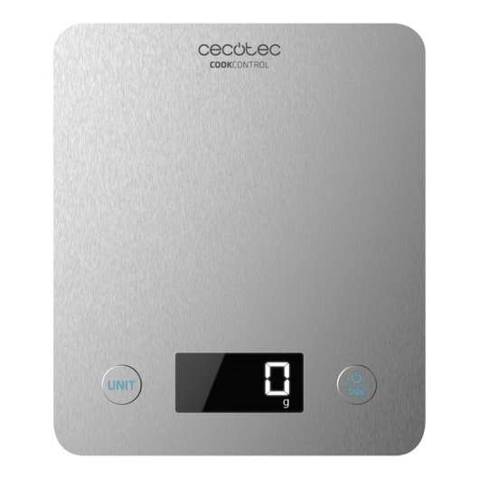 Cecotec Cook Control 10000 Connected Bilancia da Cucina - Finitura Acciaio Inox - Precisione 1gr - Peso Max. 5kg - Schermo LCD - Design Ultrasottile - Rivestimento Antiimpronte