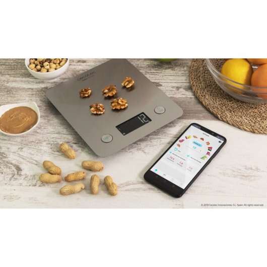 Cecotec Cook Control 10000 Connected Bascula de Cocina - Acabado en Acero Inox - Precision de 1gr - Peso Max. 5kg - Pantalla LCD - Diseño Extraplano - Recubrimiento Antihuellas