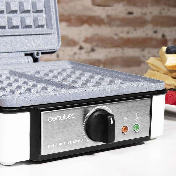 Cecotec Fun Gofrestone Double Gofrera 1200W - Capacità per 2 Gofre - Rivestimento Antiaderente RockStone - Termostato Regolabile - Gofre Grande Formato