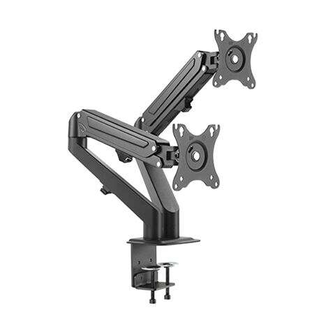 Cromad Supporto da Tavolo con Pistone a Gas per 2 Monitor 17"-27" - Regolabile in Altezza, Girevole e Inclinabile - Gestione Cavi - Peso Massimo per Braccio 6.5kg - VESA Max 100x100mm