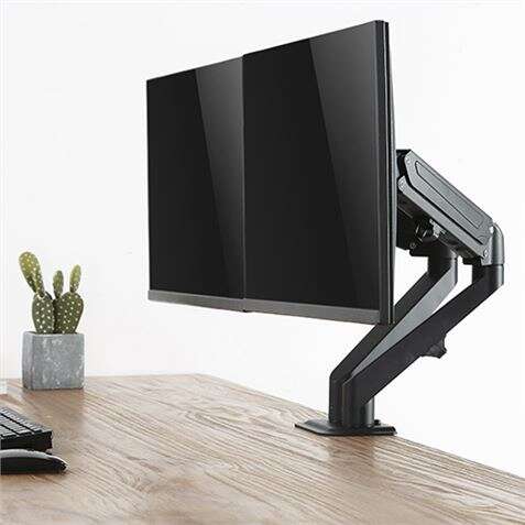 Cromad Supporto da Tavolo con Pistone a Gas per 2 Monitor 17"-27" - Regolabile in Altezza, Girevole e Inclinabile - Gestione Cavi - Peso Massimo per Braccio 6.5kg - VESA Max 100x100mm