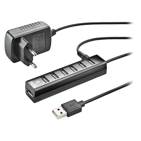 NGS Ihub7 Tiny Hub USB 2.0 - 7 Porte USB 2.0 - Adattatore di Corrente - Velocità fino a 480Mbps