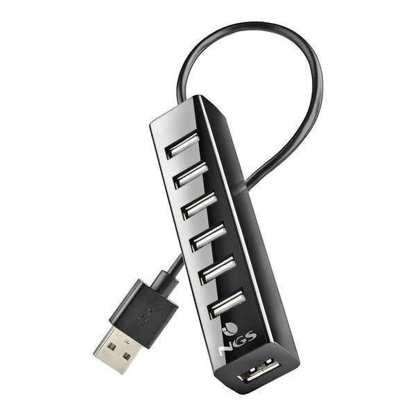 NGS Ihub7 Tiny Hub USB 2.0 - 7 Porte USB 2.0 - Adattatore di Corrente - Velocità fino a 480Mbps