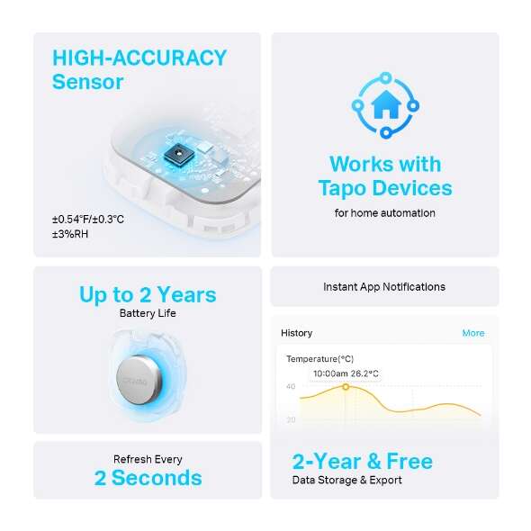 TP-Link Tapo T310 Sensore Temperatura e Umidità - Misurazione Precisa - Creazione Report - Installazione Facile