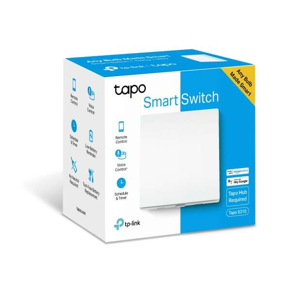 TP-Link Tapo S210 Interruttore Semplice Luce Intelligente WiFi - Controllo da App - Controllo Vocale - Programmazione Oraria - Installazione Facile
