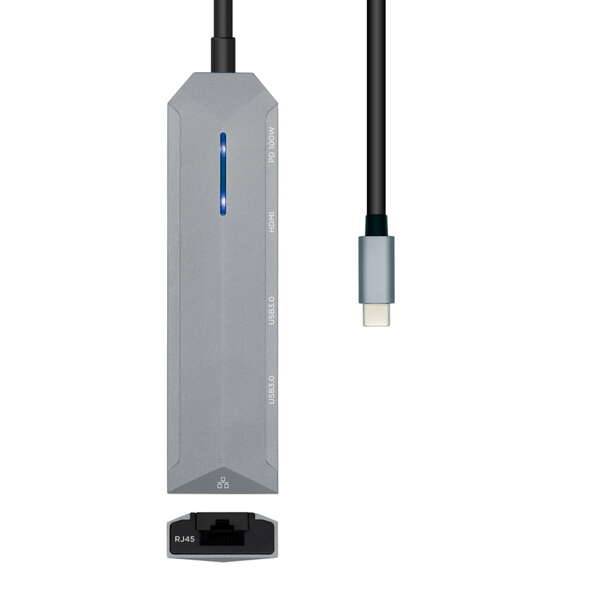 Aisens USB-C Dock 5 in 1 - USB-C a 1xHDMI - 1xRJ45 - 2xUSB - 1xPD - 15cm - Colore Grigio