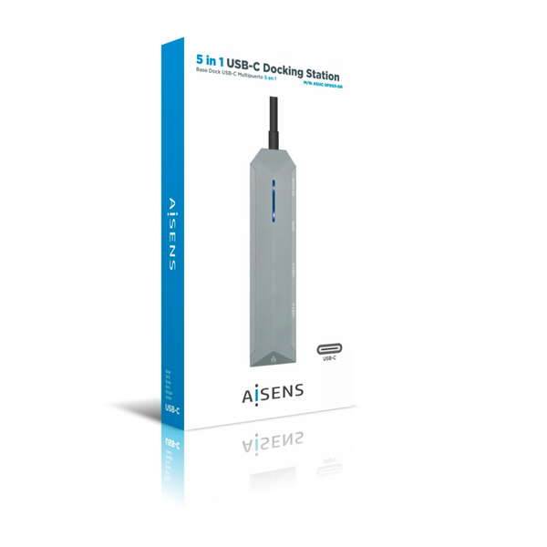 Aisens USB-C Dock 5 in 1 - USB-C a 1xHDMI - 1xRJ45 - 2xUSB - 1xPD - 15cm - Colore Grigio