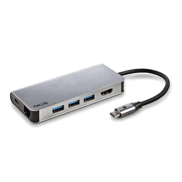 NGS Wonder Dock 8in1 Hub USB-C - 3x USB 3.0, 1x USB-C PD 60W, 1x HDMI, 1x RJ-45, Slot SD 40 Mbps e Slot TF 40 Mbps - Supporta Risoluzioni Massime 4K a 30 Hz