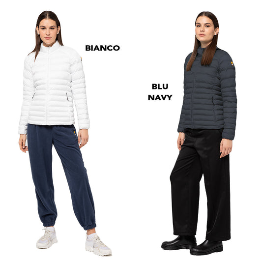 Giacca leggera bianca da donna con imbottitura trapuntata, collo alto e zip frontale, abbigliamento sportivo casual