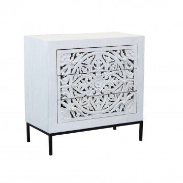 Mobile con 3 cassetti in legno di mango e struttura in ferro 80x40x80 cm