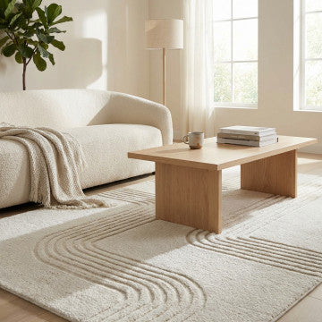 Tappeto in lana e cotone avorio 120 x 180 cm con decoro