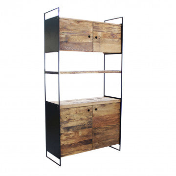 Mobile con 2 ripiani e 4 ante in legno di pino riciclato 99x40x190 cm