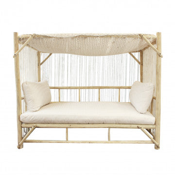 Gazebo letto in teak con cuscini, 236x134x188 cm, colore marrone chiaro