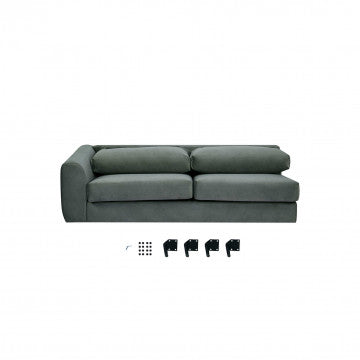 Divano con chaise longue in tessuto grigio, gambe metallo, 180x97x85 cm