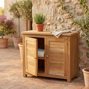 Mobile in legno teak massiccio 90x45x75 h con ante scorrevoli