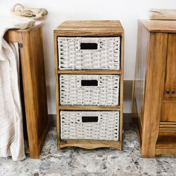 Mobiletto legno paulownia 3 cassetti 35x30x62 cm marrone chiaro