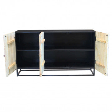 Mobile con 3 ante in legno di mango e struttura in ferro, 150x40x85 cm