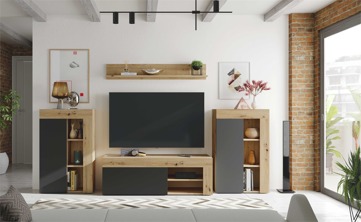 Mobile Soggiorno Leo in Rovere Nodi/Bianco Artik 260x41x103h Mobili TV FORES   