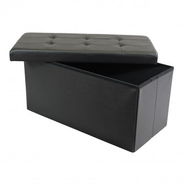 Pouf contenitore rettangolare in ecopelle nero 76x38x38 cm