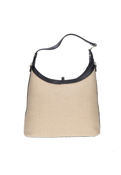 Valentino Bags Borsa a Spalla Saylor in Raffia ed Ecopelle con Chiusura a Cerniera e Tracolla in Ecopelle 32x26x12 cm