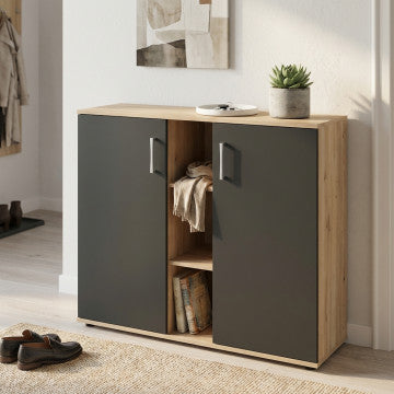 Mobiletto 2 Ante 3 Mensole Rovere Chiaro Antracite 101x87h cm