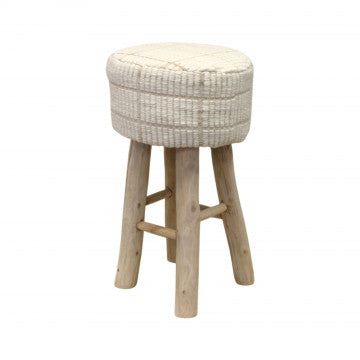 Sgabello in legno con seduta in cotone e lana 40x40x70 cm
