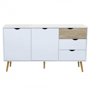 Mobile in legno bianco e naturale con 2 ante e 3 cassetti