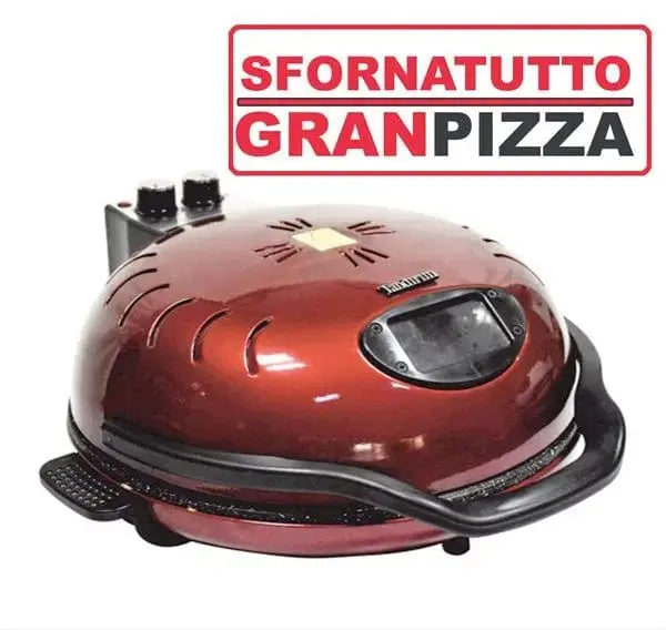 Forno elettrico Sfornatutto Granpizza 1000/2000W rosso con termostato regolabile fino a 300°C, ideale per cuocere pizza come in pizzeria.