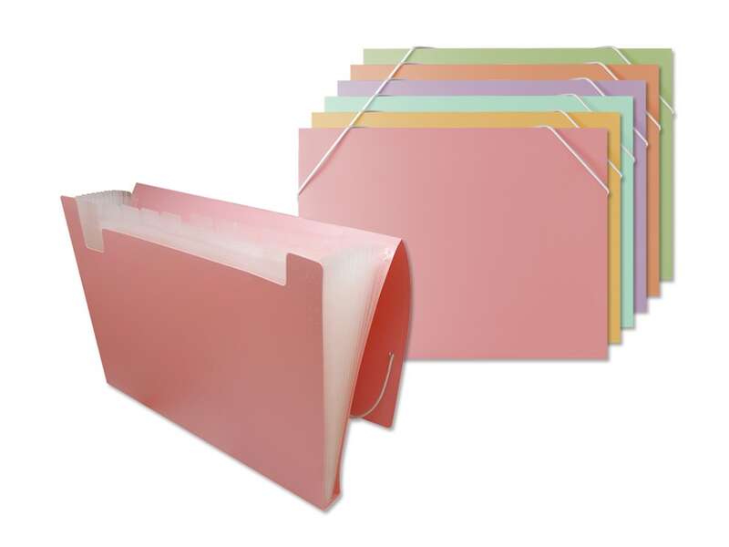Bismark Pack 8 Cartelle Soffietto Polipropilene - 12 Comparti - Chiusura Elastica - Colori Assortiti Pastello