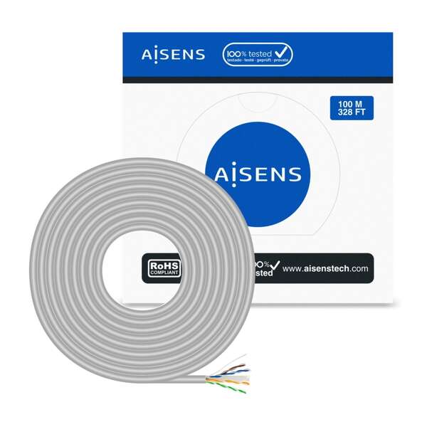 Aisens Cavo di Rete RJ45 Cat.6 UTP Rigido AWG23 CCA (Lega) - 100m - Colore Grigio