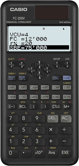 Casio FC200V Calcolatrice Finanziaria - Display a 4 Righe - Visualizzazione di Più Parametri Contemporaneamente - Tasti di Accesso Diretto Personalizzabili - Alimentazione a Batterie e Solare